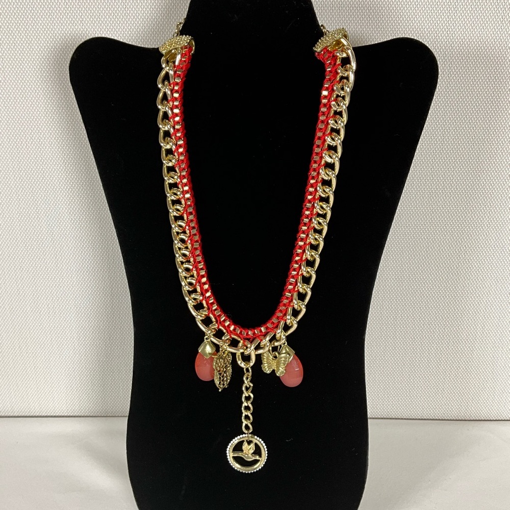 Erica Lions Necklace vintage Gold-Tone with Red Stitching Necklace & Charms